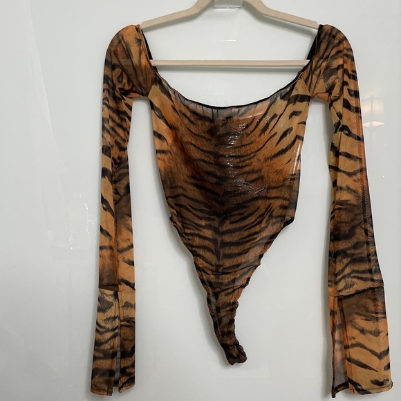 Mesh Tiger Bodysuit, Brown/Black (Medium), Stretch & High cut *HALLOWEEN SPECIAL - Picture 5 of 16